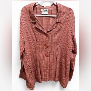 Flax Linen Button Front Blouse Women’s Medium Red Textured Long Sleeve Top